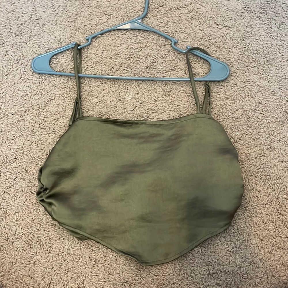 Green satin tie top